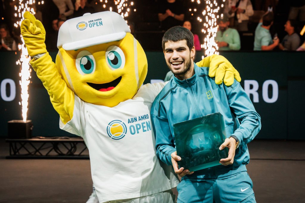 Carlos Alcaraz celebrates after winning the 2025 Rotterdam Open
