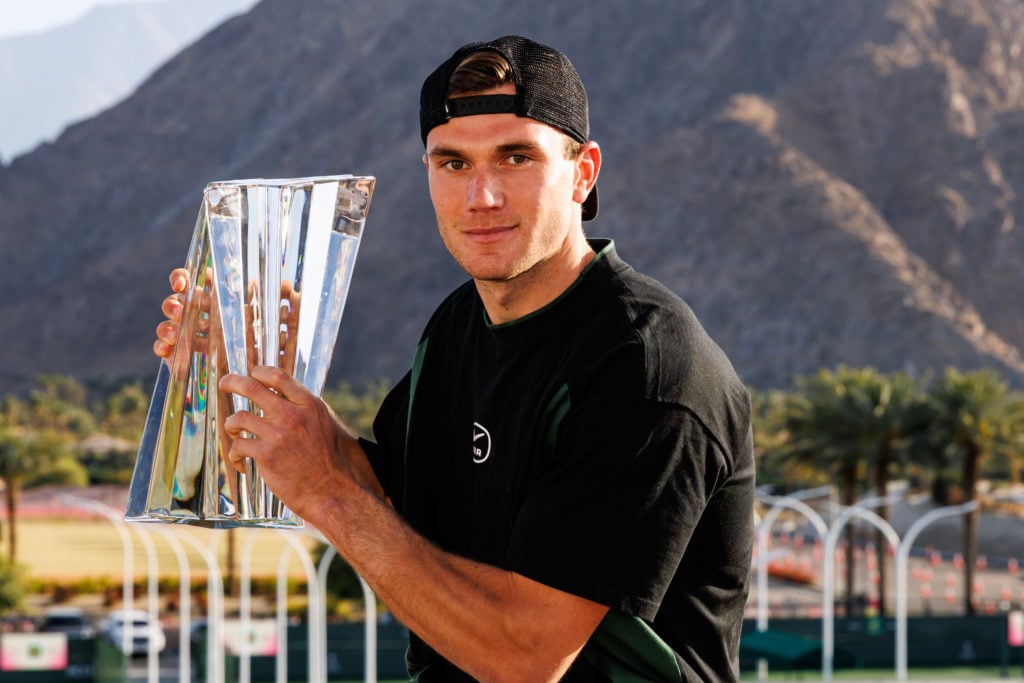 Jack Draper poses with the trophy after winning the 2026 Indian Wells title.