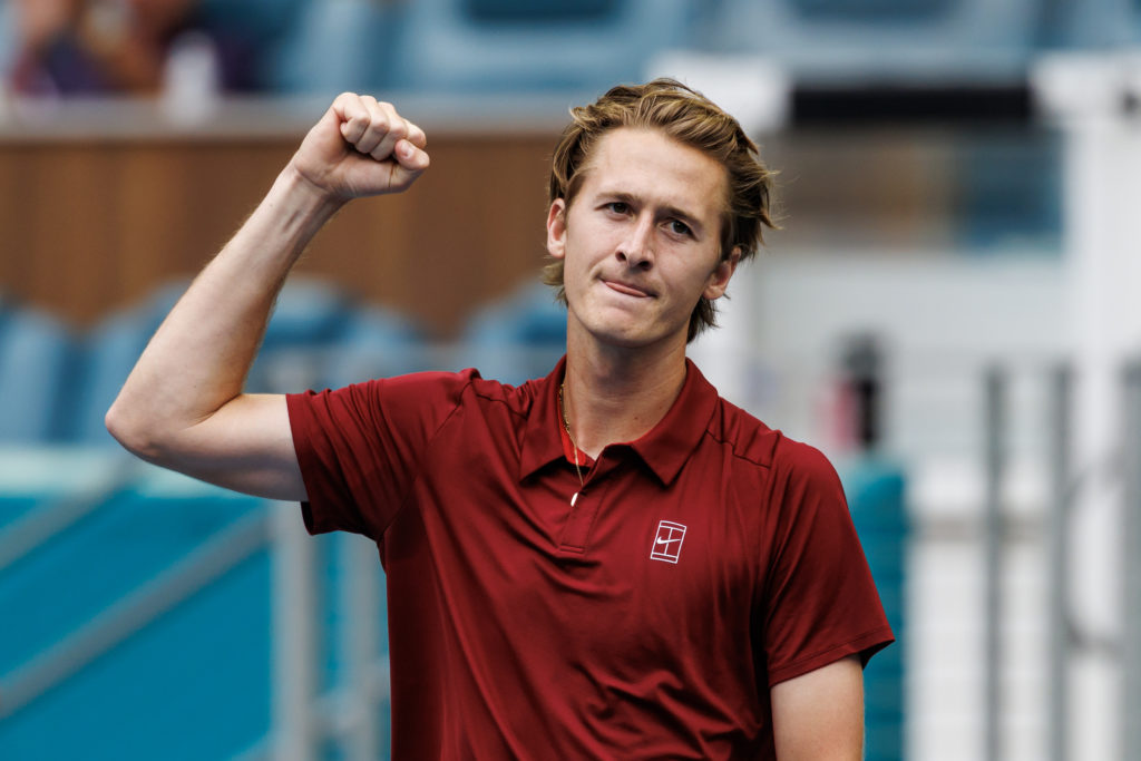 Sebastian Korda celebrates at the Miami Open.