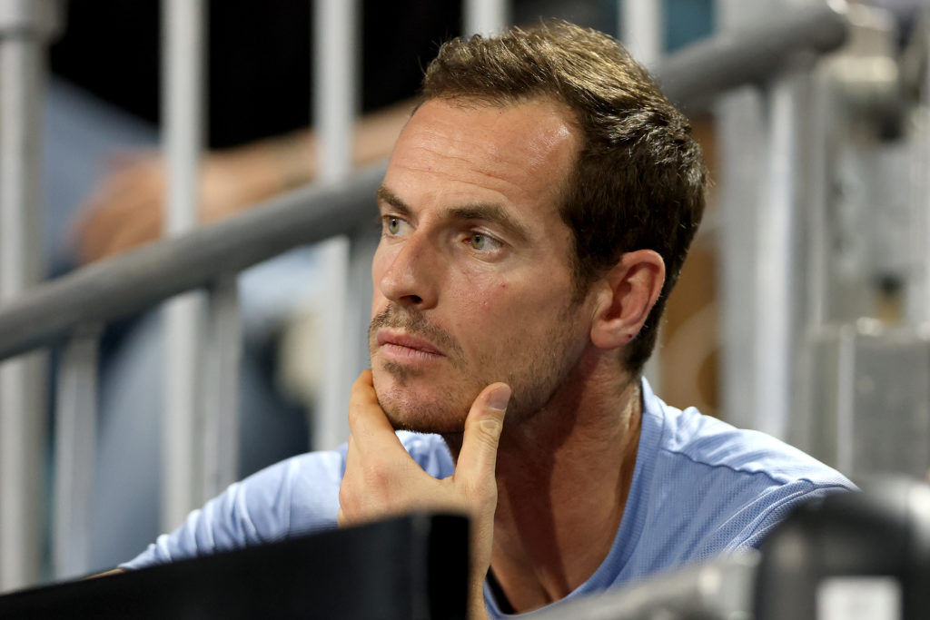 Andy Murray looks on at the 2025 Miami Open.