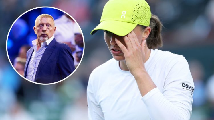 Iga Swiatek of Poland shows her dejection during her three set defeat against Mirra Andreeva in their Semifinal round match during the BNP Paribas ...