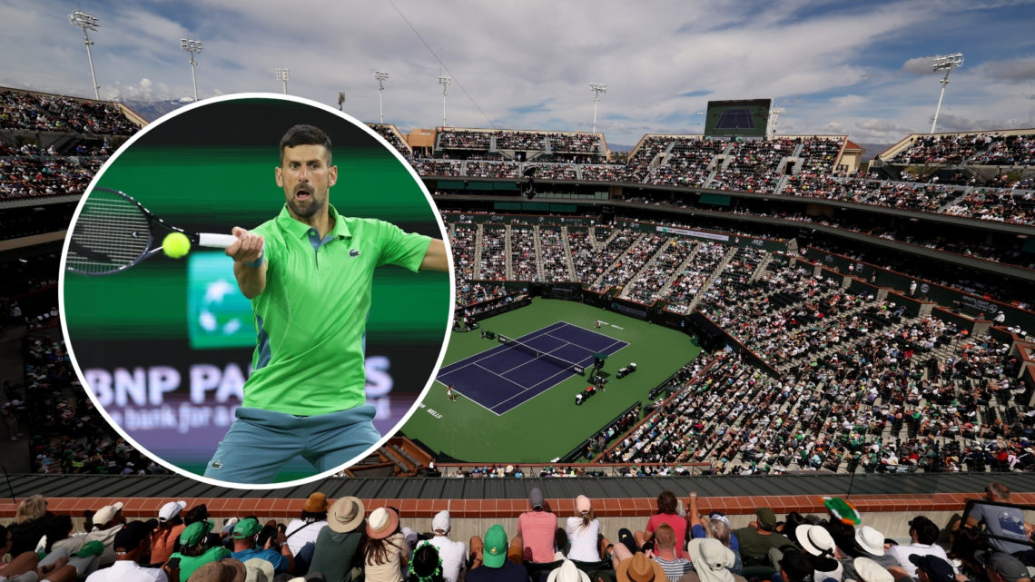 A general view of Stadium 1 as Iga Swiatek of Poland plays against Maria Sakkari of Greece in the Women's Final during the BNP Paribas Open at Indi...