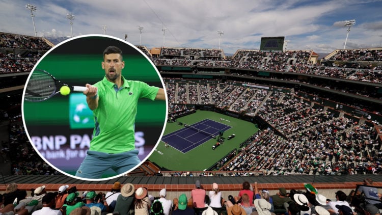 A general view of Stadium 1 as Iga Swiatek of Poland plays against Maria Sakkari of Greece in the Women's Final during the BNP Paribas Open at Indi...