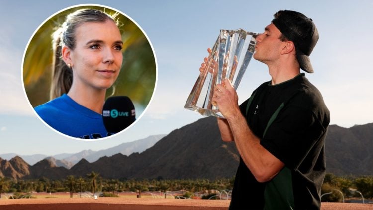 Jack Draper of Great Britain kisses his winners trophy at the media photocall after his straight sets victory against Holger Rune of Denmark in the...