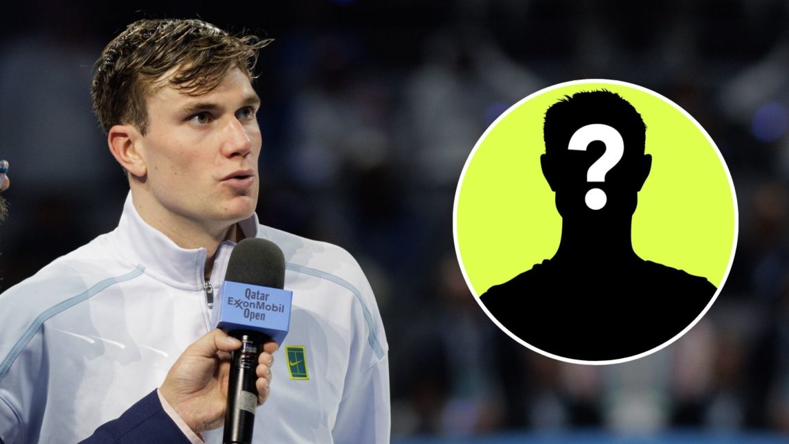 Jack Draper of Great Britain speaks to the media against Andrey Rublev of Russia during the Qatar ExxonMobil Open. Inset, a mystery player.