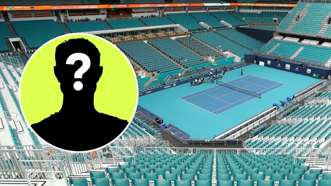 A general view of the new centre court stadium during day one of the Miami Open. Inset, a mystery player.