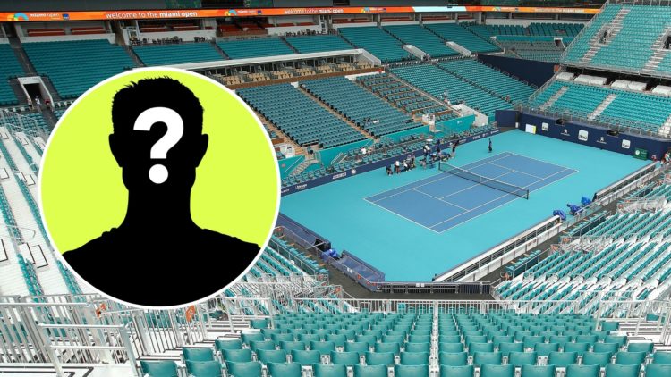 A general view of the new centre court stadium during day one of the Miami Open. Inset, a mystery player.