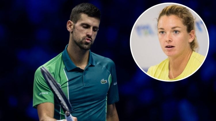 Novak Djokovic of Serbia looks dejected during the round robin singles match against Hubert Hurkacz of Poland during day five of the Nitto ATP Fina...
