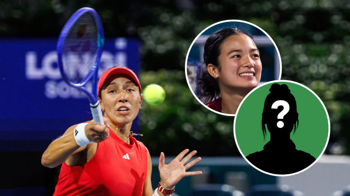 Jessica Pegula of the United States hits a forehand against Alexandra Eala of the Philippines in the semi-finals of the women's singles at the Miam...
