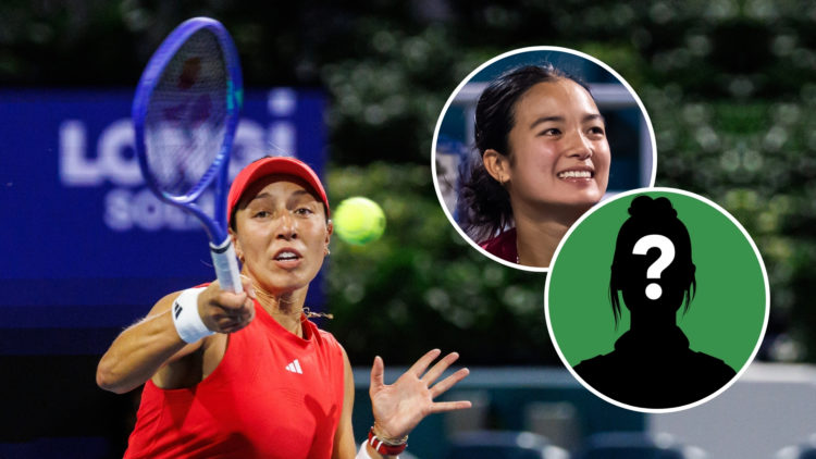 Jessica Pegula of the United States hits a forehand against Alexandra Eala of the Philippines in the semi-finals of the women's singles at the Miam...