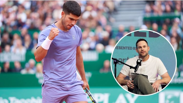 Main: Carlos Alcaraz at the Monte Carlos Masters. Inset: Andy Roddick