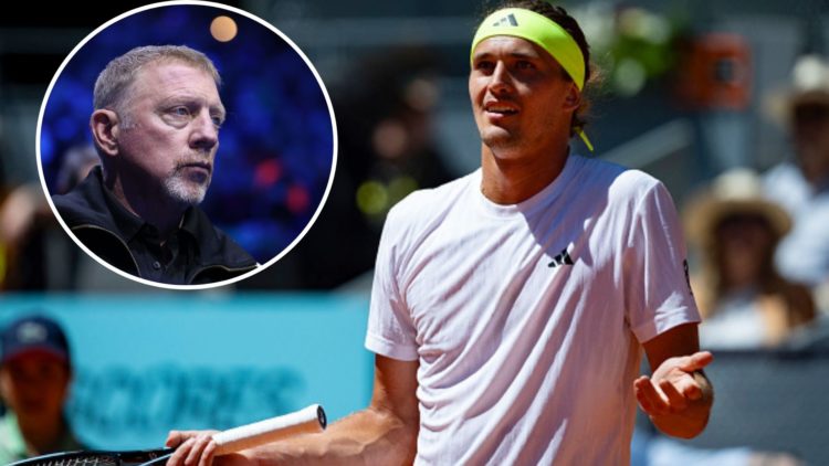 Alexander Zverev of Germany protests against Alejandro Davidovich Fokina of Spain in the Men's Singles Third Round match of the Mutua Madrid Open 2...