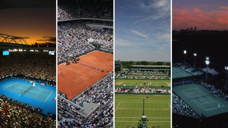 A general view of the courts of Australian Open, French Open, Wimbledon, and US Open.