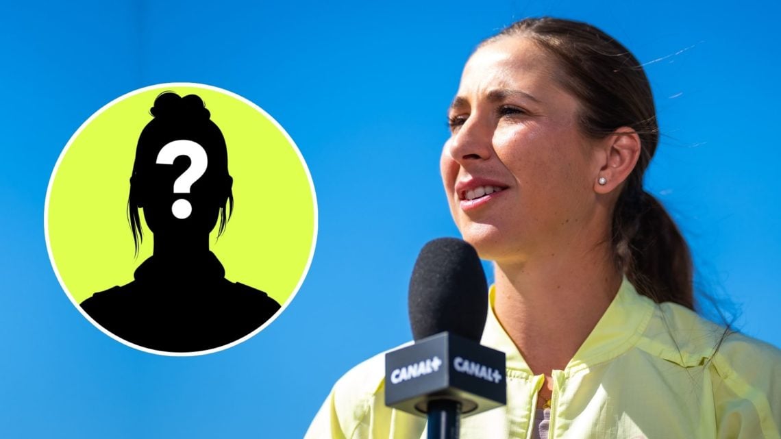 Belinda Bencic of Switzerland talks to the press ahead of the BNP Paribas Open at Indian Wells Tennis Garden. Inset, mystery player.