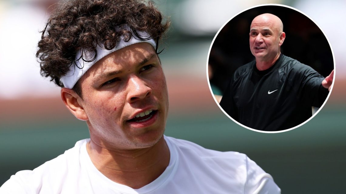 Ben Shelton of the United States as he plays against Brandon Nakashima of the United States in their fourth round match during the BNP Paribas Open...