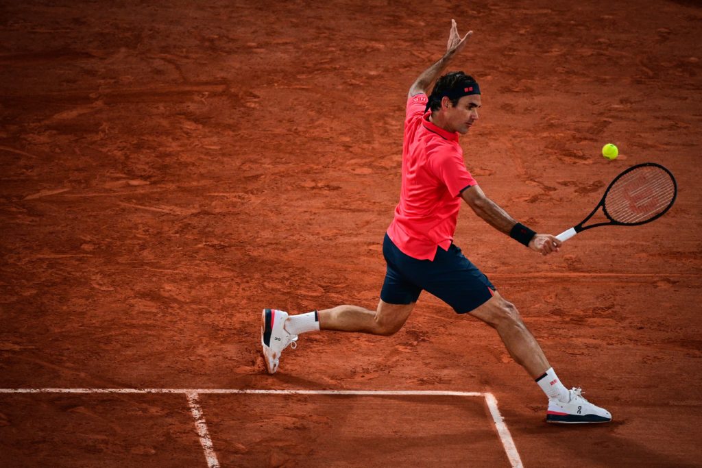 Roger Federer in action on clay.