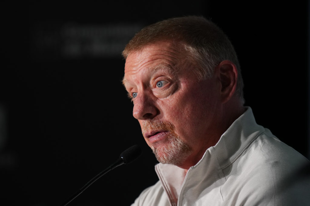 Boris Becker speaks during the 2024 Laureus Sports Awards