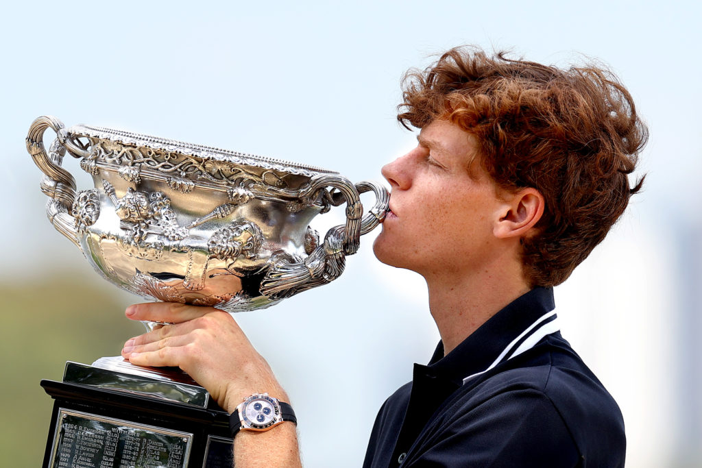 Jannik Sinner celebrates with the Australian Open title in 2025