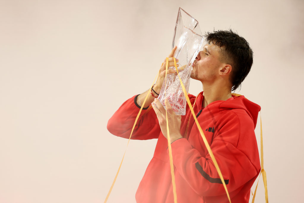 Jakub Mensik celebrates after winning the 2025 Miami Open