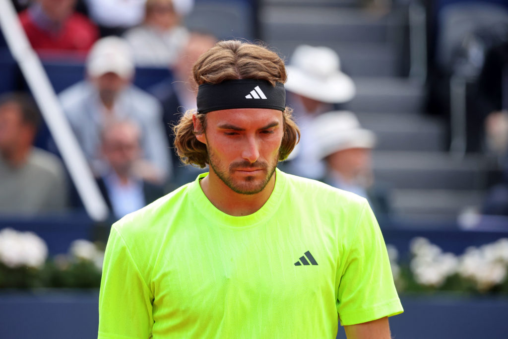 Stefanos Tsitsipas reacts at the Barcelona Open.