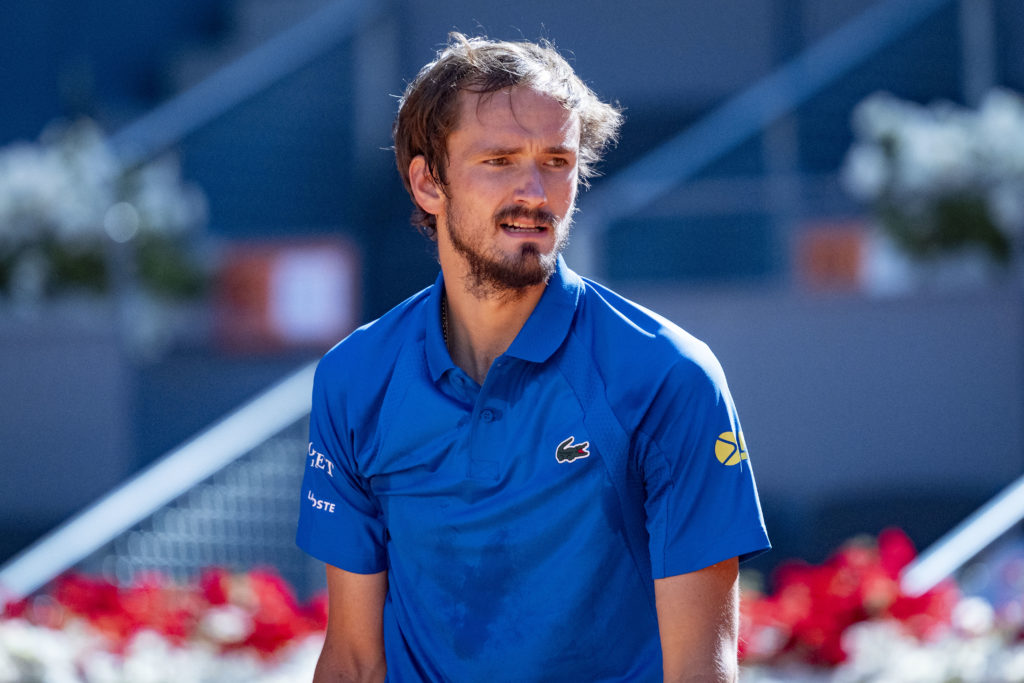 Daniil Medvedev looks on during his match against Juan Manuel Cerundolo at the 2025 Madrid Open.