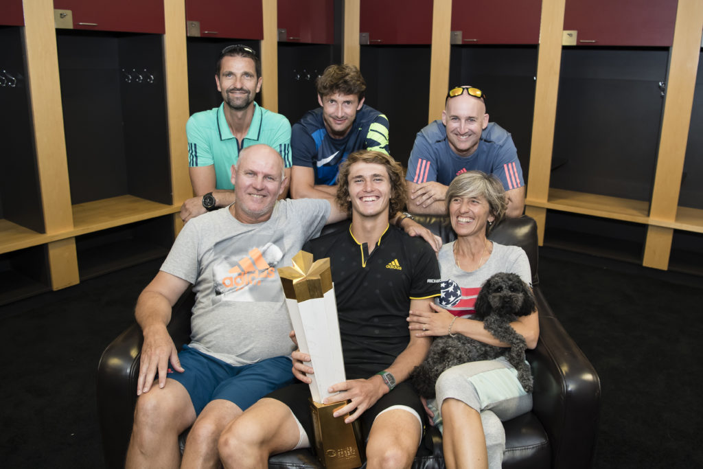 Alexander Zverev and Juan Carlos Ferrero pose for a picture after winning the 2017 Canadian Open