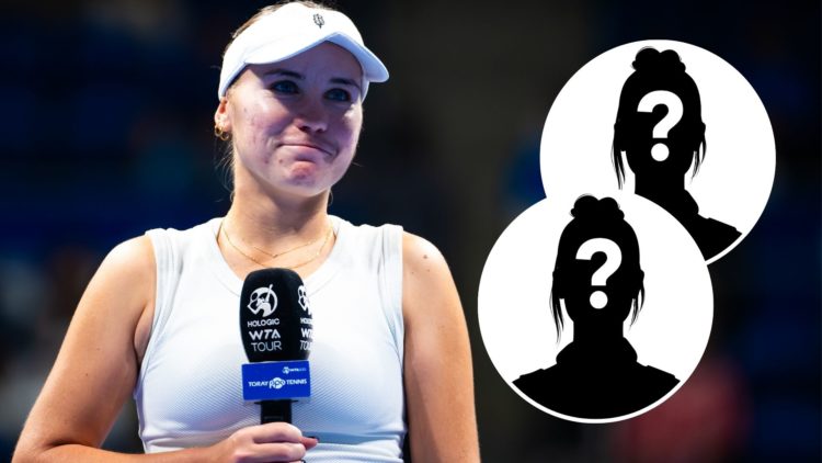 Image of Sofia Kenin with an inset of two mystery faces