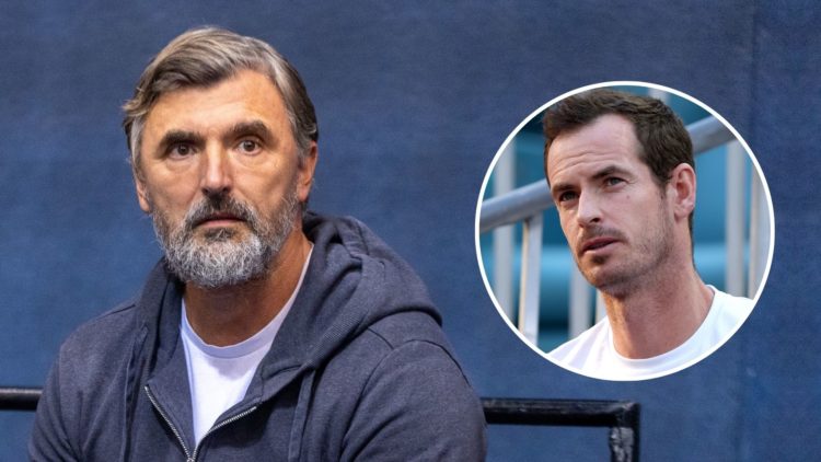 Former tennis player Goran Ivanisevic in stand during day 1 of the Davis Cup Qualifier first round match. Inset, Andy Murray.
