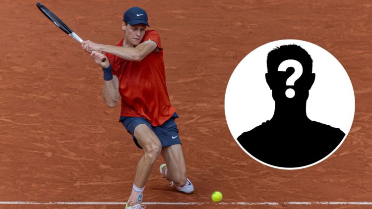 Image of Jannik Sinner with an inset of a mystery player