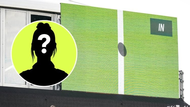 General view of the screen playing a Hawk-eye review on Day 5 of the Libema Open Grass Court Championships. Inset, mystery player.