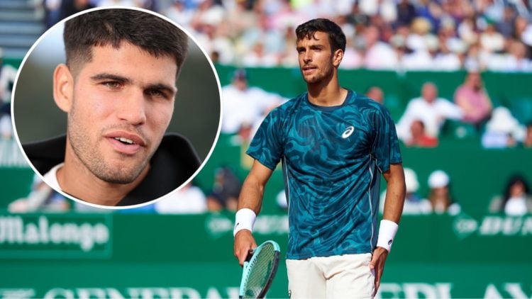Lorenzo Musetti of Italy looks on during his match against Stefanos Tsitsipas of Greece in the Men's Singles Quarterfinals Match during day six of ...