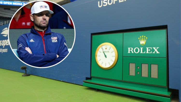 A detailed shot of a serve clock is seen in Louis Armstrong Stadium prior to the start of the 2018 US Open at the USTA Billie Jean King National Te...