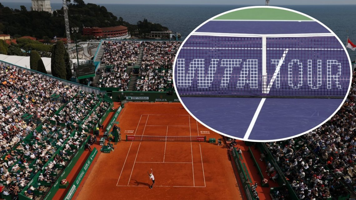 A general view of Court Rainier III as Alexander Zverev of Germany serves to Matteo Berrettini of Italy in the Men's Singles Second round match dur...