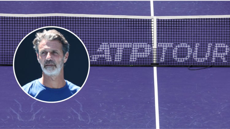 ATP logo on the net during the BNP Paribas Open on March 5, 2025 at Indian Wells Tennis Garden in Indian Wells, CA with an inset of Naomi Osaka of ...