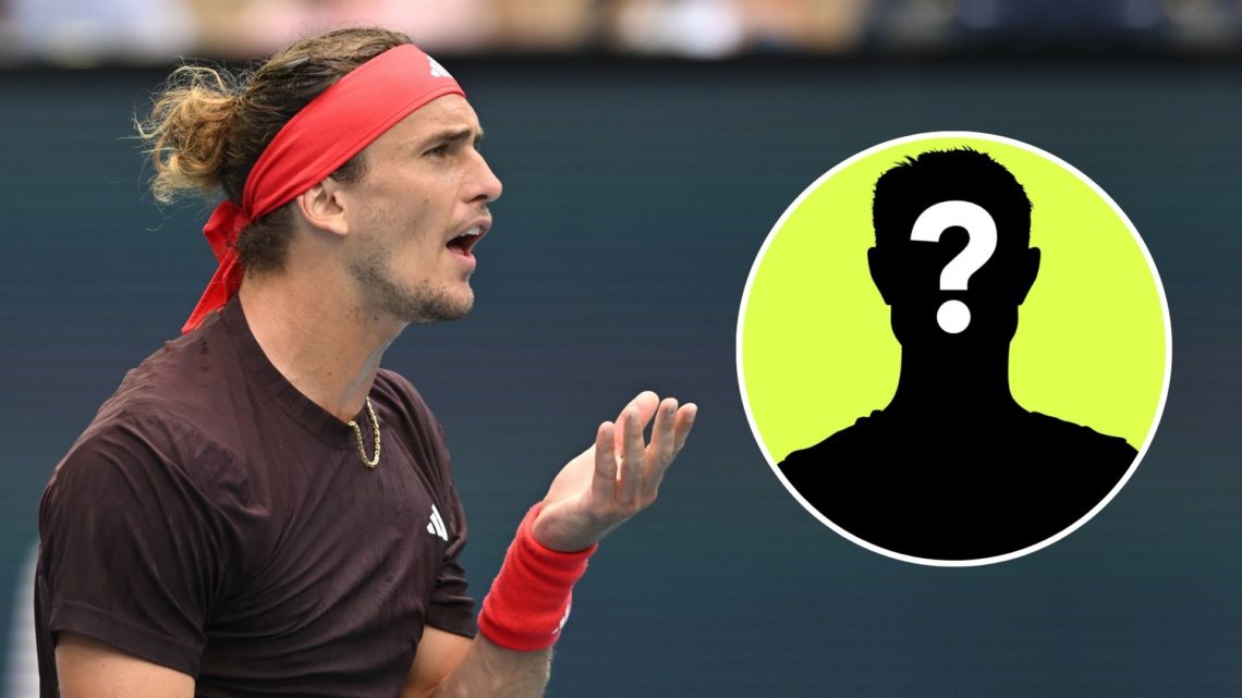 Alexander Zverev of Germany during the men's singles quarter finals at the Miami Open. Inset, mystery player.