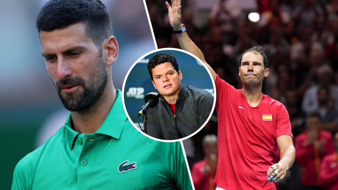Split image of Novak Djokovic of Serbia shows his dejection against Botic van de Zandschulp of the Netherlands in their second round match during t...