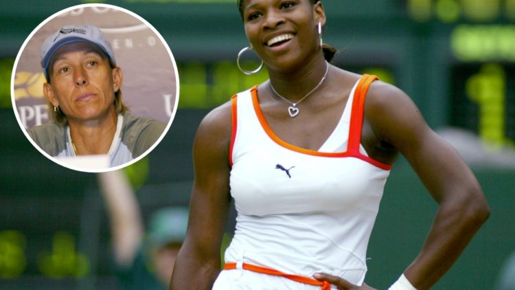 Serena Williams at Wimbledon in 2003, with an inset of Tennis legend Martina Navratilova is on hand at the U.S. Open in Flushing Meadows.