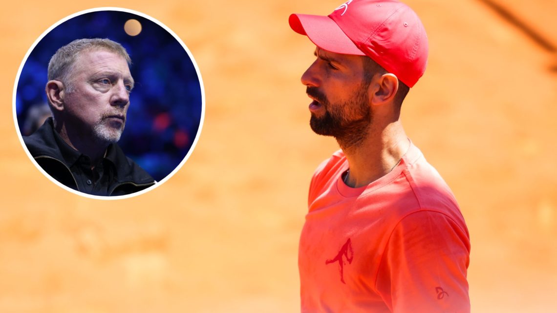 Novak Djokovic of Serbia gestures during the Mutua Madrid Open 2025, ATP Masters 1000 and WTA 1000 tennis tournament, celebrated at Caja Magica, wi...