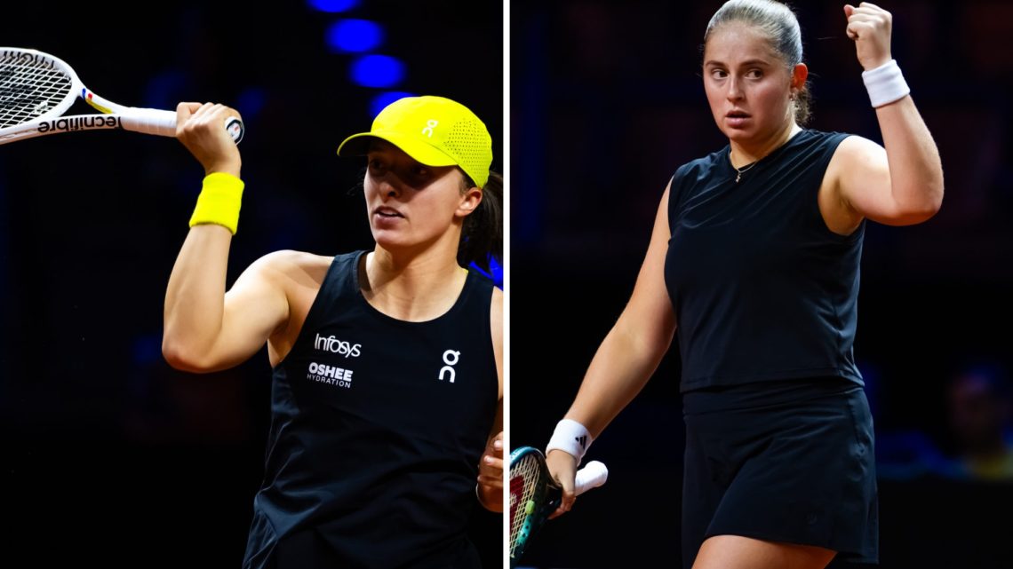 Left: Iga Swiatek and Right: Jelana Ostapenko both playing at the Stuttgart Open.