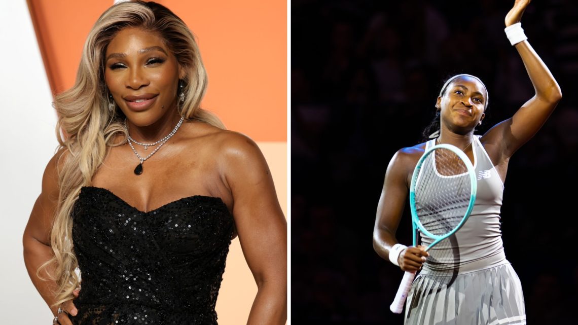 Left: Serena Williams looks glam at an awards night and Right: Coco Gauff at the Porsche Tennis Masters