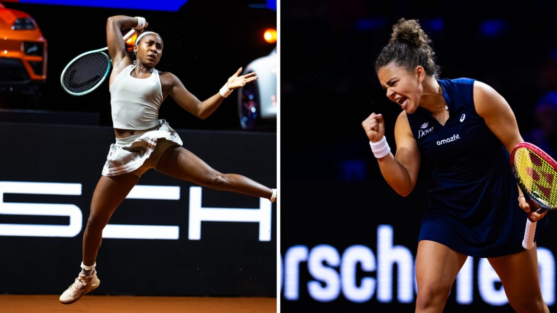 Left: Coco Gauff, Right: Jasmine Paolini both playing at the Porsche Tennis Grand Prix