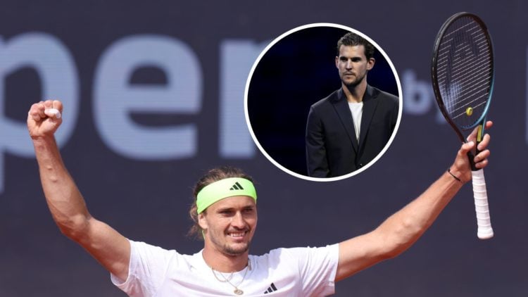 Alexander Zverev celebrates winning the BMW Open, inset Dominic Thiem attends a retirement ceremony at the ATP Finals