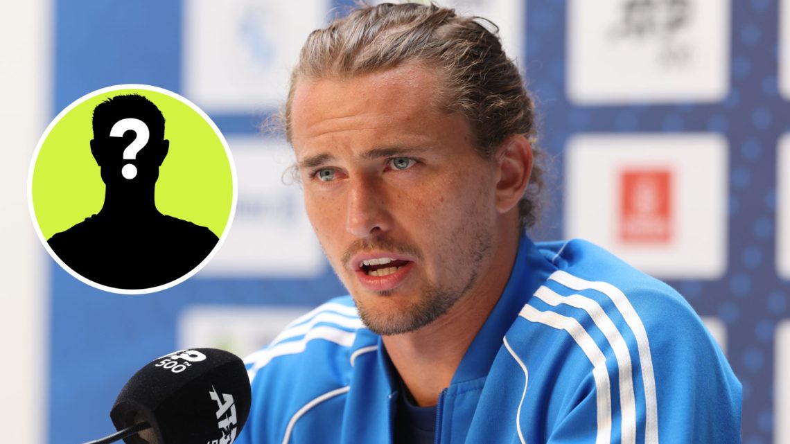 Alexander Zverev at the 2025 BMW Open press conference, inset of a mystery player