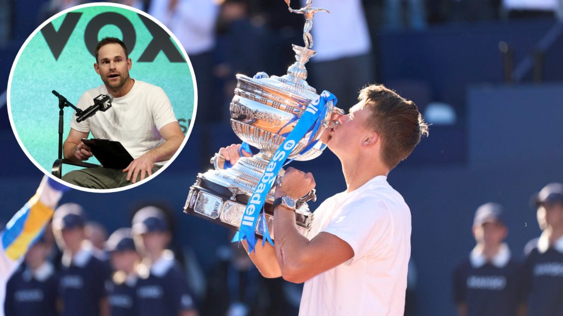 Holger Rune of Denmark kisses the trophy after winning the Men's Singles Final match between Carlos Alcaraz of Spain and Holger Rune of Denmark dur...