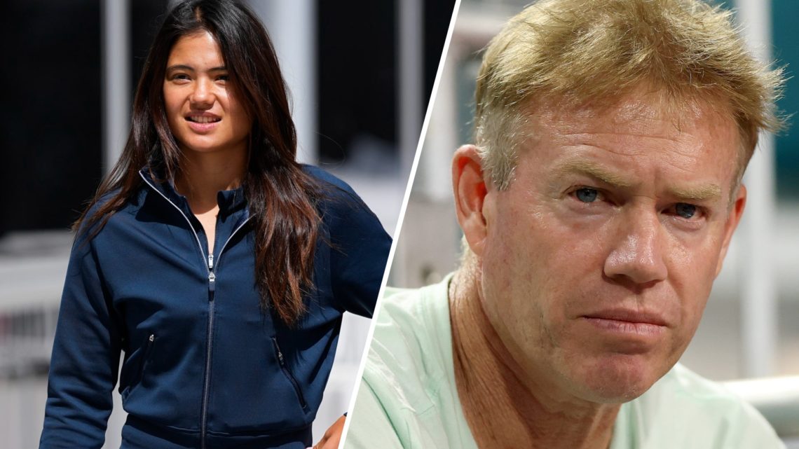Split image of Emma Raducanu during the Mutua Madrid Open 2025 and Mark Petchey watches Emma Raducanu of Great Britain play Jessica Pegula of the U...