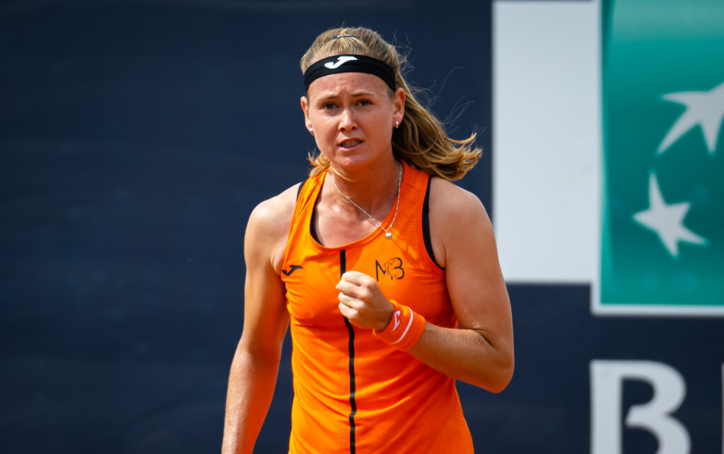 Marie Bouzkova celebrates her win over Coco Gauff at the 2023 Italian Open