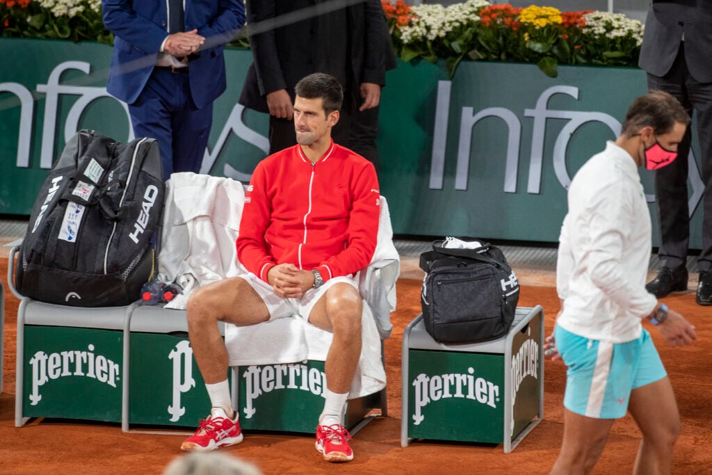 Novak Djokovic reflects after losing to Rafael Nadal in the 2020 French Open final