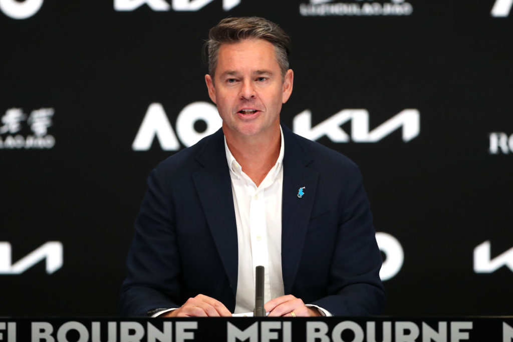 Todd Woodbridge speaks during the 2023 Australian Open draw ceremony