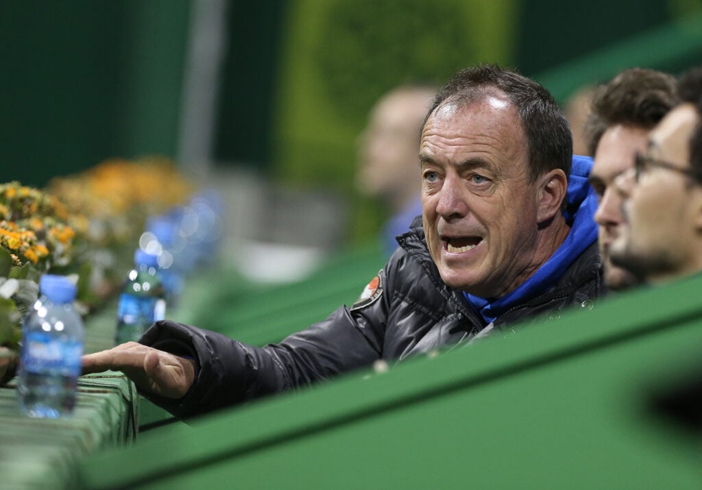 Riccardo Piatti watching Richard Gasquet play Daniel Brands at the 2013 Qatar Open