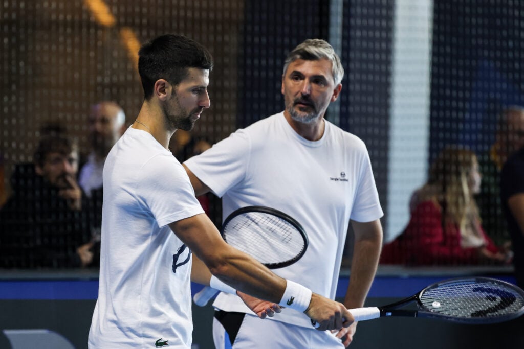 Novak Djokovic and Goran Ivanisevic at the ATP Finals in 2023.